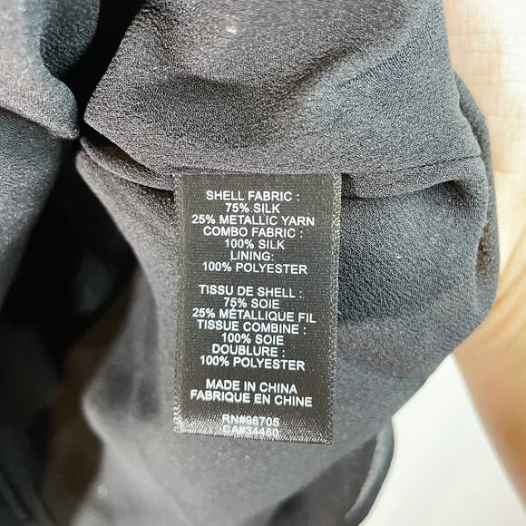 NWT Rebecca Taylor Women's Flutter Sleeve Silk Blend Metallic Top Black Size 0 - Picture 9 of 11